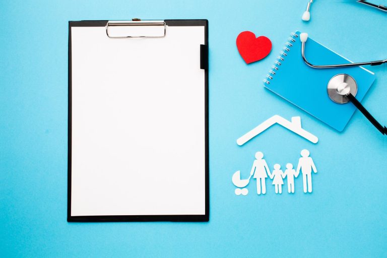 top view paper cut family with clipboard